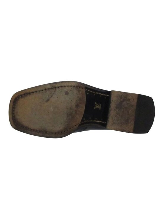 Louis Vuitton Slip on Leather Loafers Shoes Side Gore Square Toe Black 6 main image 5
